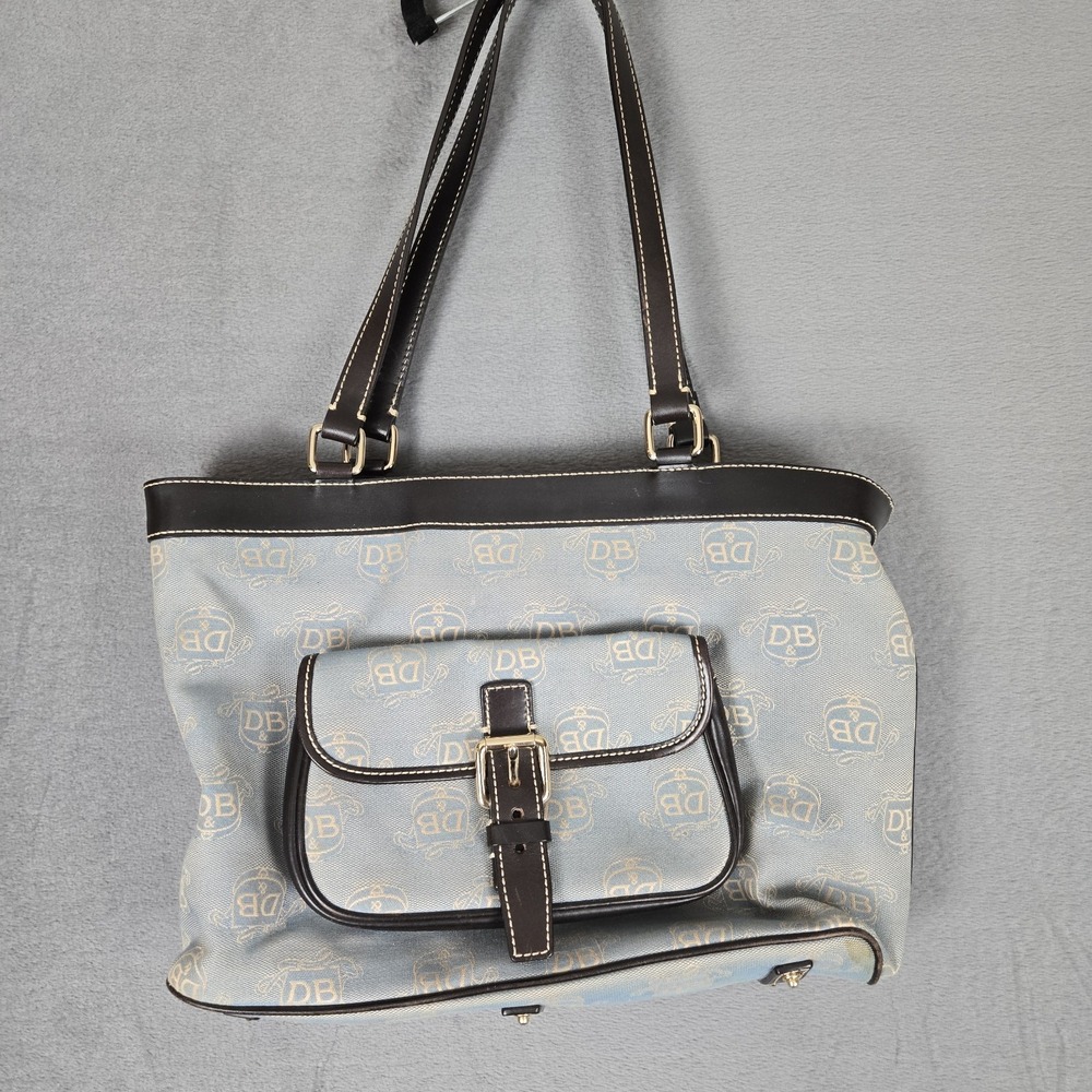 Dooney & Bourke East/West Signature Canvas/Leather Light Blue Tote Bag